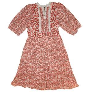 Diane Frais RARE Vintage 90's Georgette Red and White Floral Dress XL Plus Size
